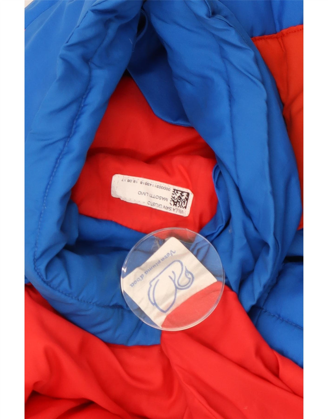 Giacca imbottita con cappuccio vintage da uomo UK 40 grande poliammide color block blu