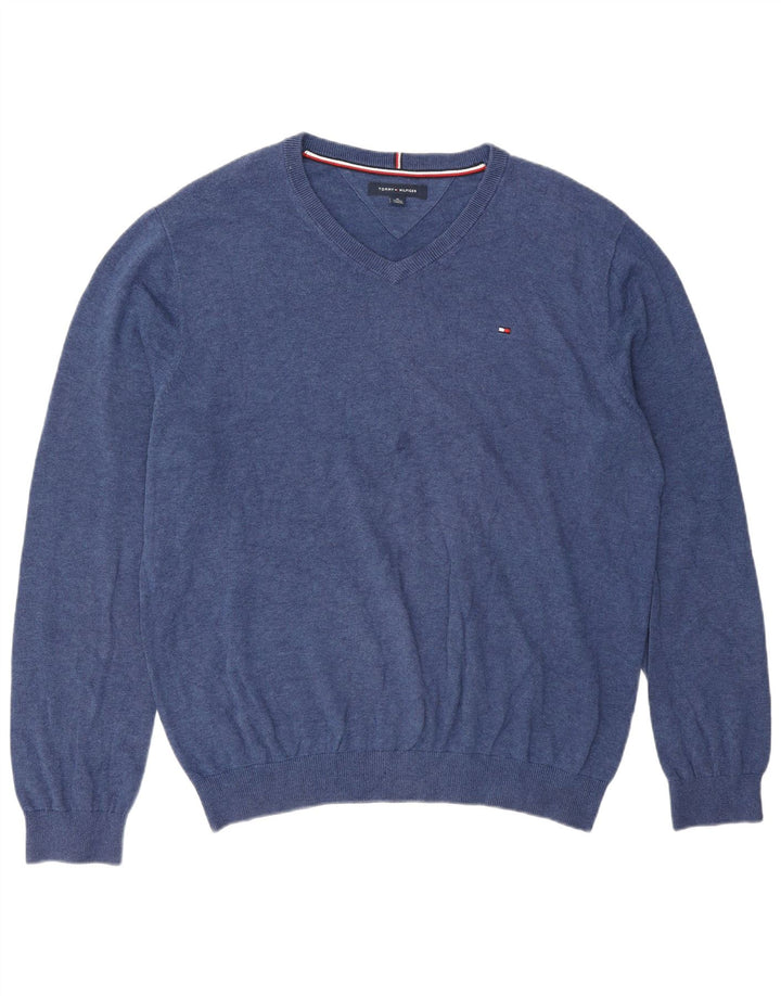 Maglione maglione con scollo a V da uomo Tommy Hilfiger XL blu classico