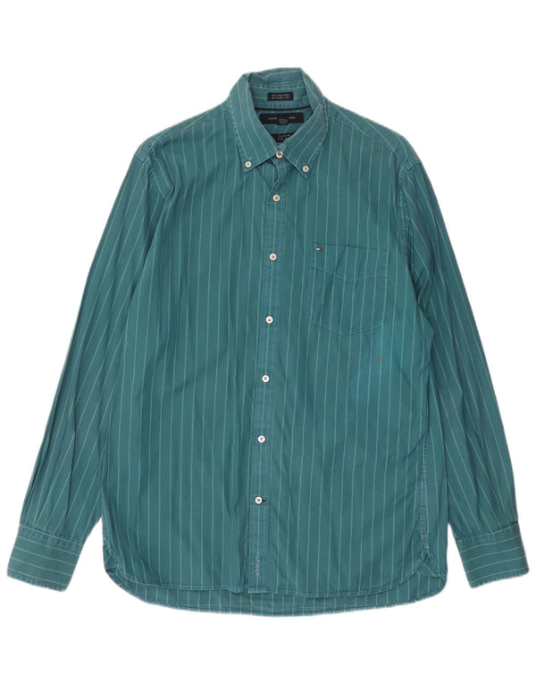 Camicia da uomo su misura Tommy Hilfiger taglia 15 1/2 16 a righe verdi medie