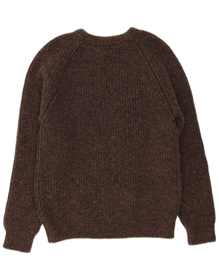 Magee Maglione da uomo girocollo, maglione grande, in lana vergine chiazzata marrone