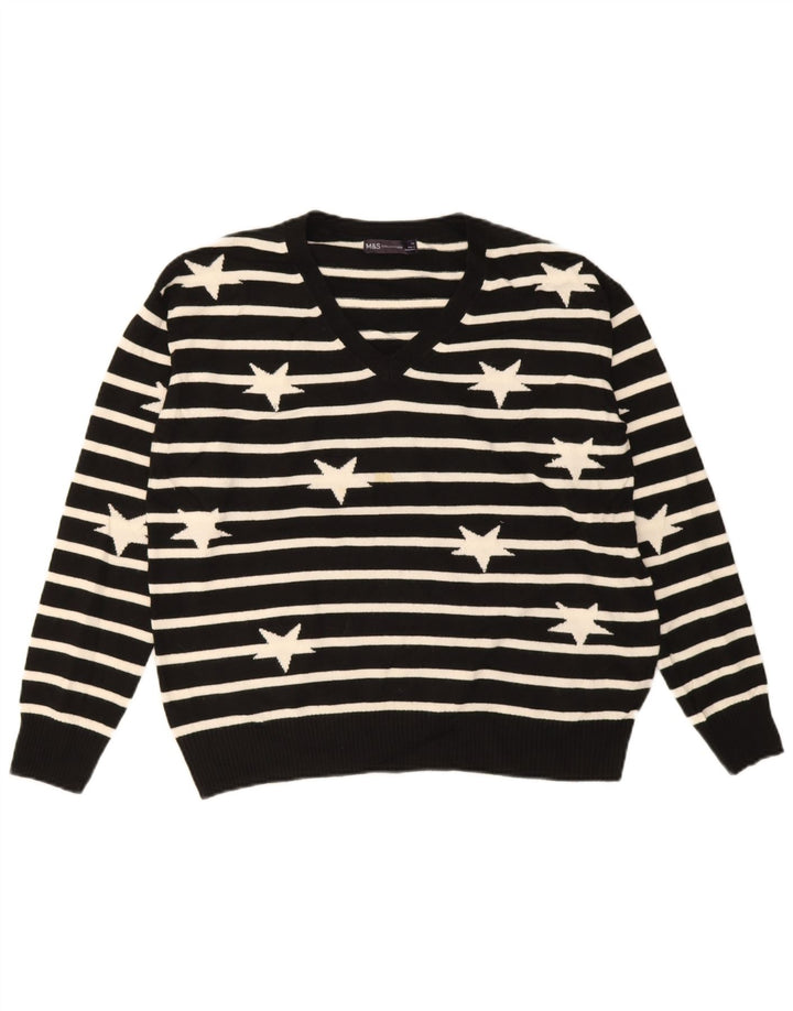 Maglione da donna con scollo a V Marks & Spencer UK 14 grandi righe nere