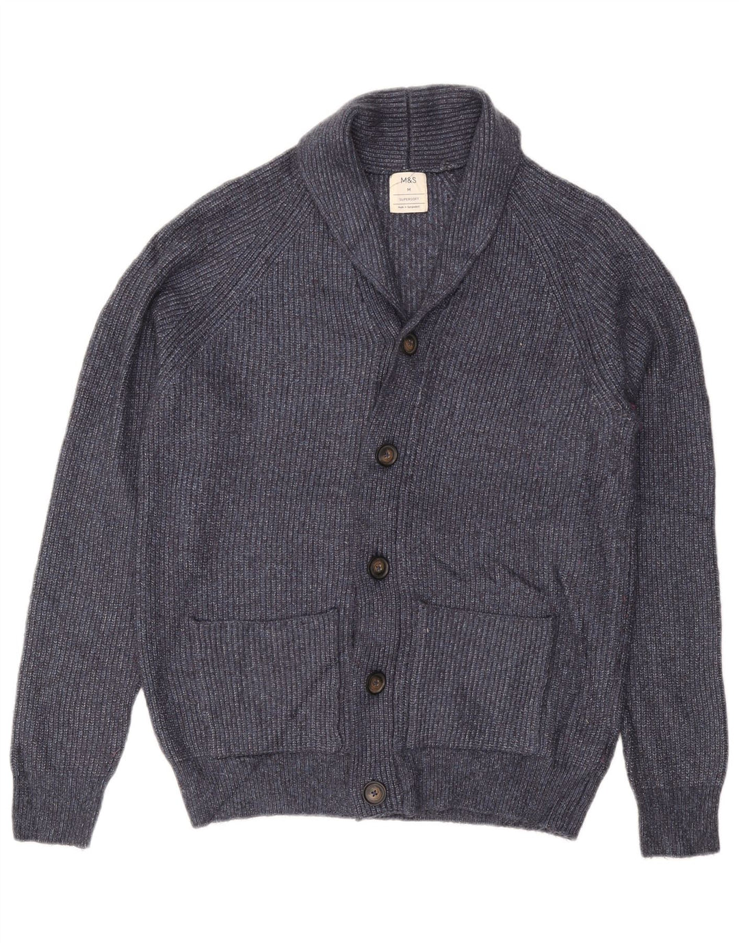 Maglione cardigan da uomo Marks & Spencer medio blu navy in poliammide