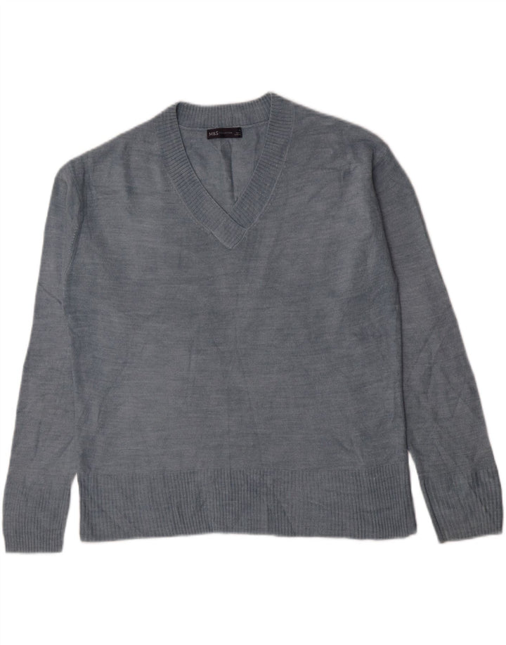 Maglione da donna con scollo a V Marks & Spencer UK 16 grande acrilico blu