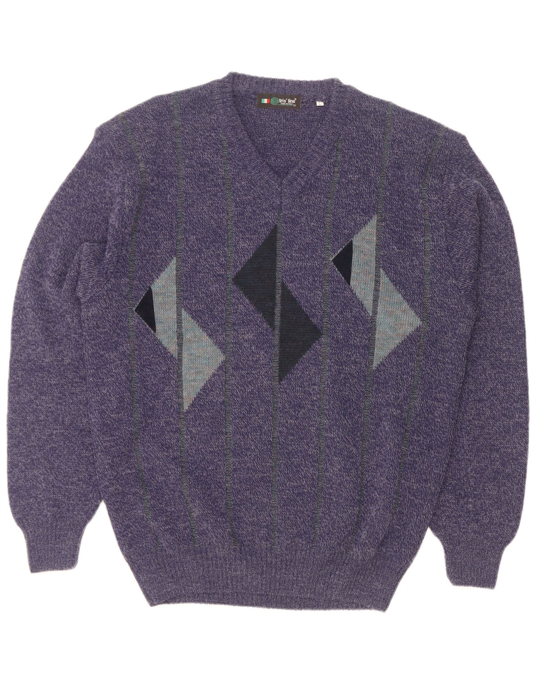 Tris Line Maglione da uomo con scollo a V Grande blu navy geometrico