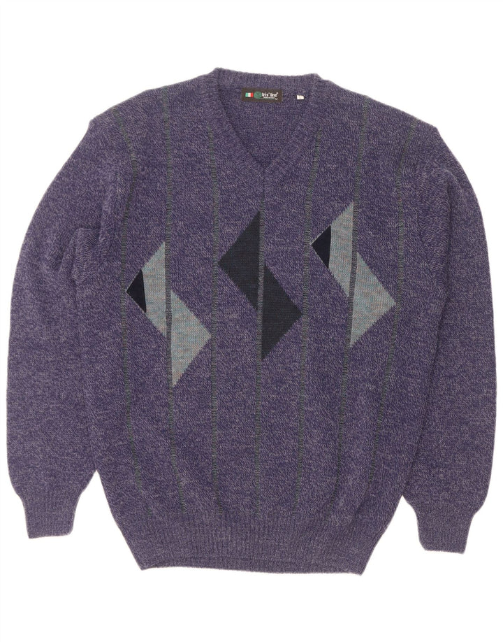 Tris Line Maglione da uomo con scollo a V Grande blu navy geometrico