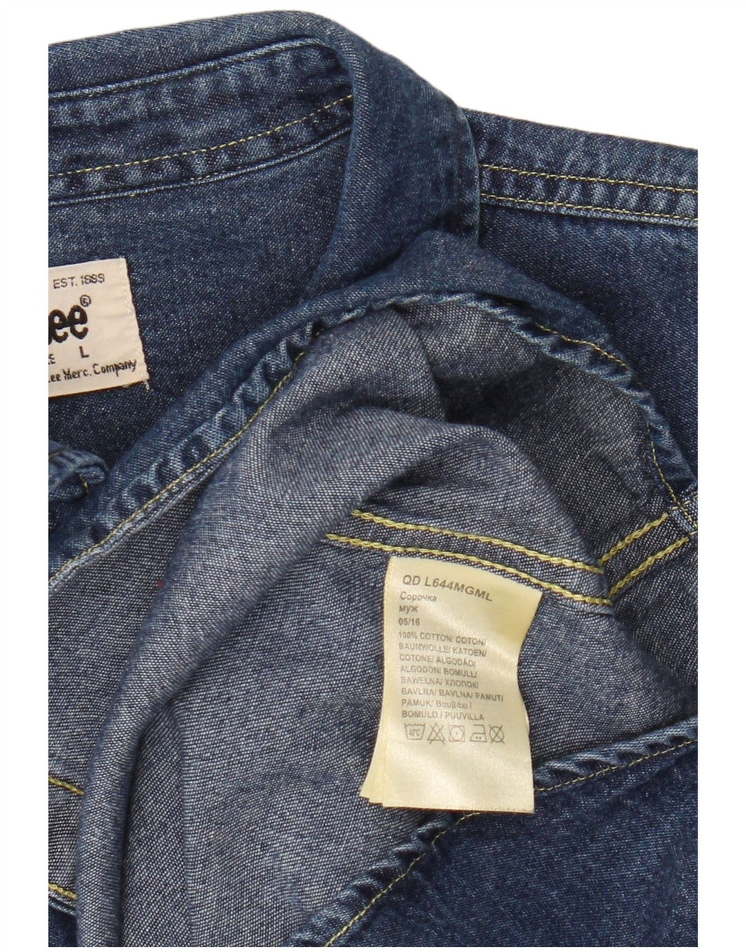 Camicia in denim da uomo Lee grande in cotone blu