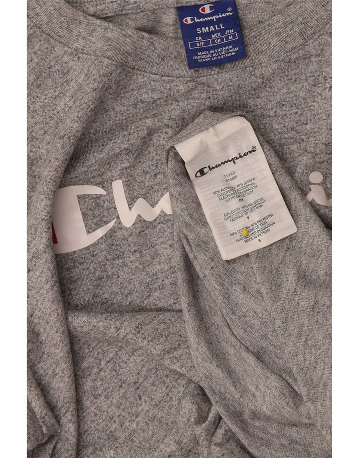 Champion Top grafico da uomo a maniche lunghe in cotone chiazzato grigio piccolo