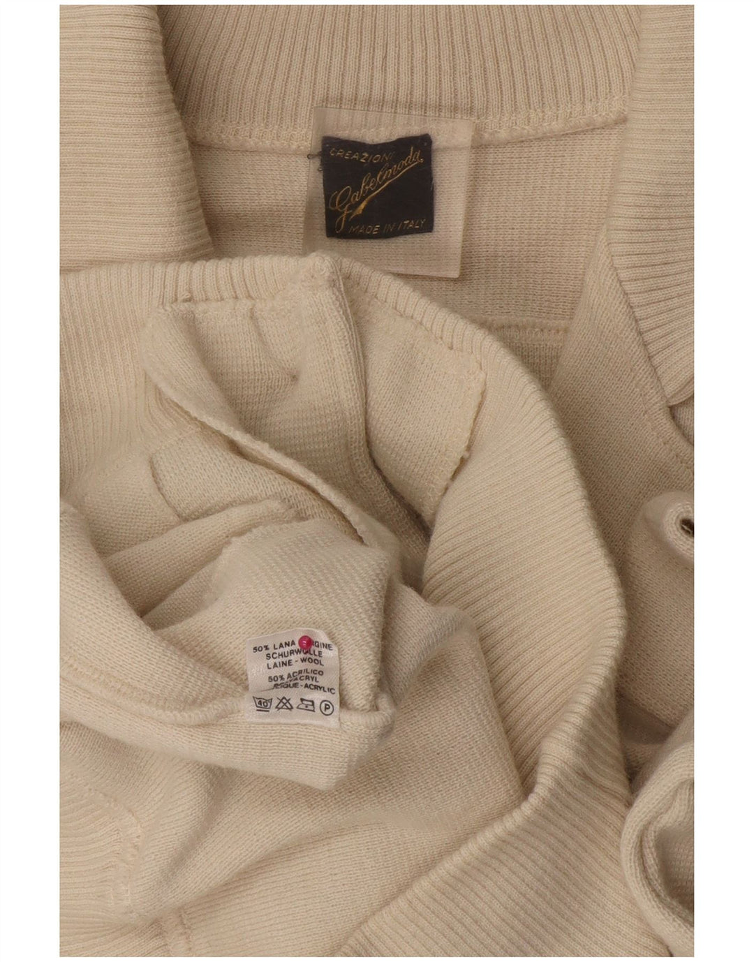 Maglione cardigan da uomo VINTAGE in lana color block bianco medio