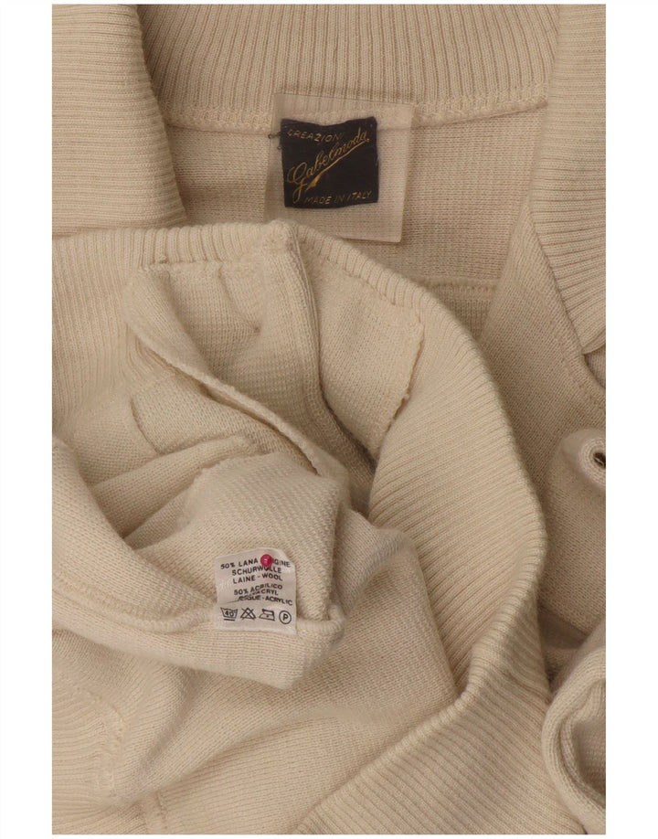 Maglione cardigan da uomo VINTAGE in lana color block bianco medio