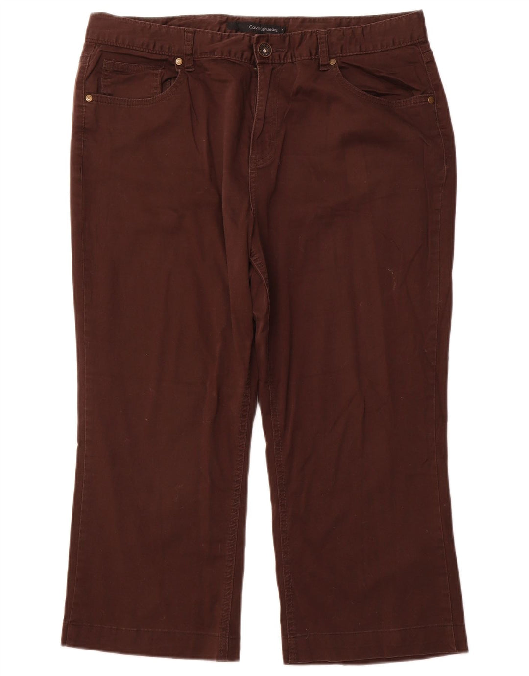 CALVIN KLEIN Pantaloni Capri dritti da donna US 16 2XL W36 L22 Cotone marrone