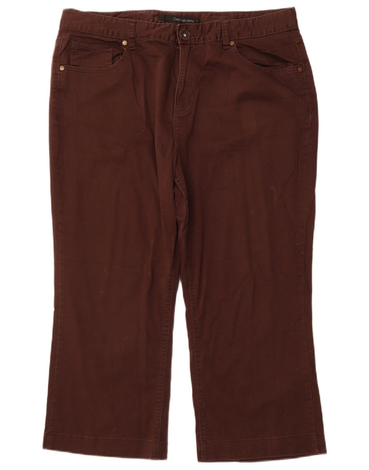 CALVIN KLEIN Pantaloni Capri dritti da donna US 16 2XL W36 L22 Cotone marrone