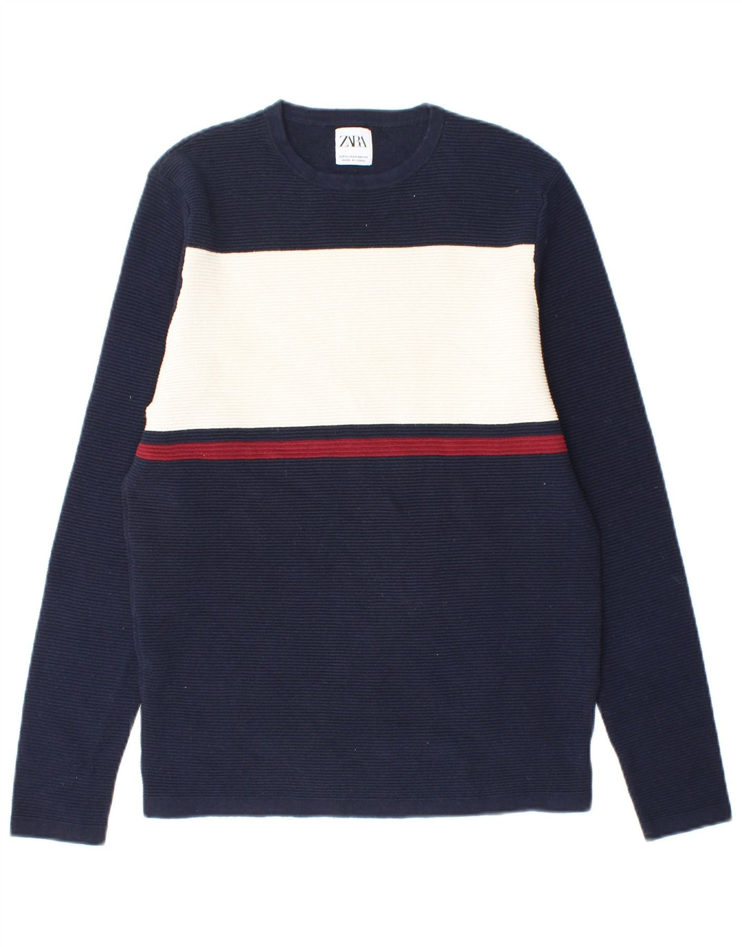 Maglione ZARA da uomo girocollo in cotone color block medio blu navy