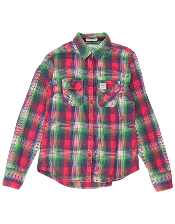 Camicia da donna Superdry UK 14 cotone a quadri rosa grande