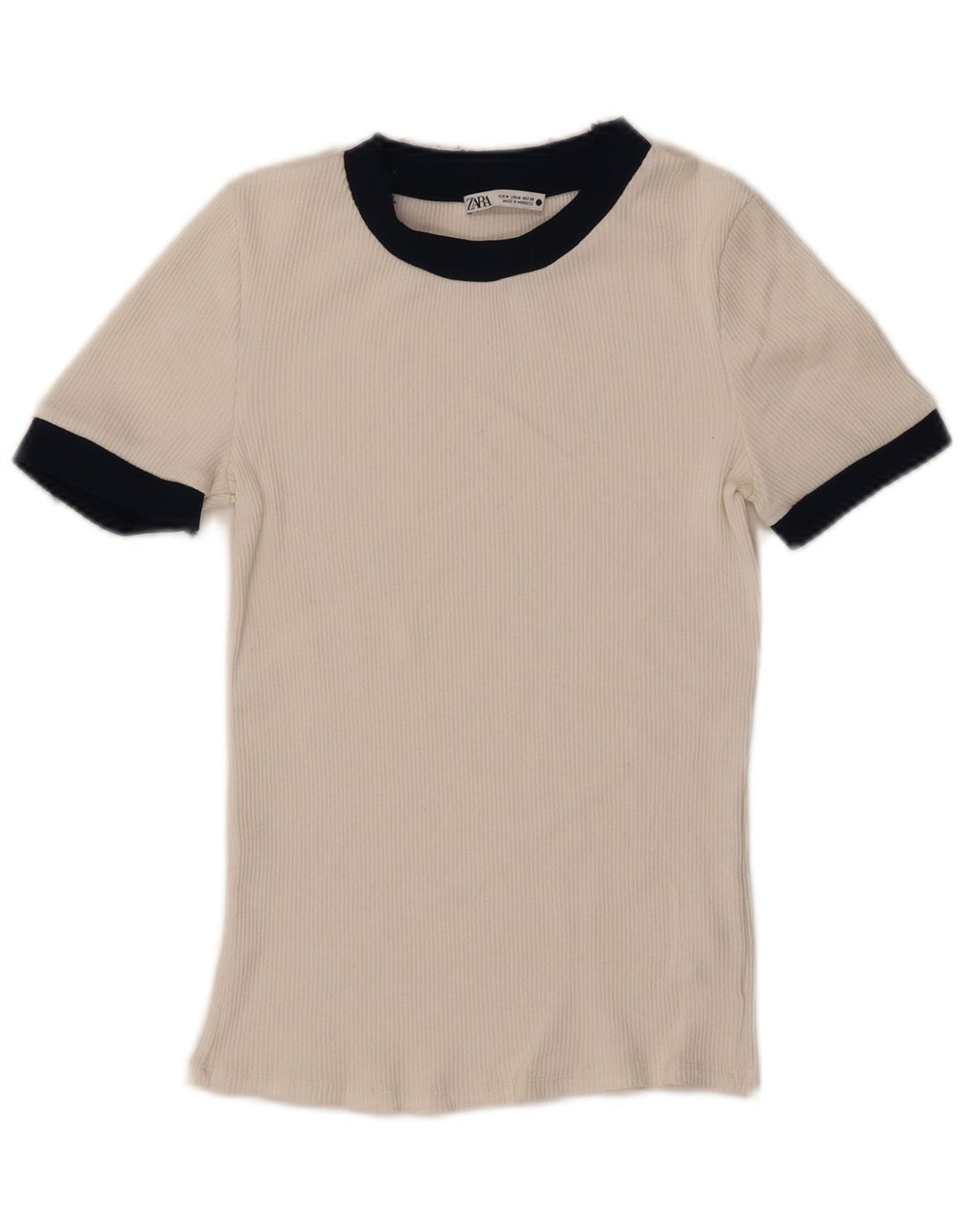 T-shirt da donna Zara Top UK 12 Poliestere color block bianco medio