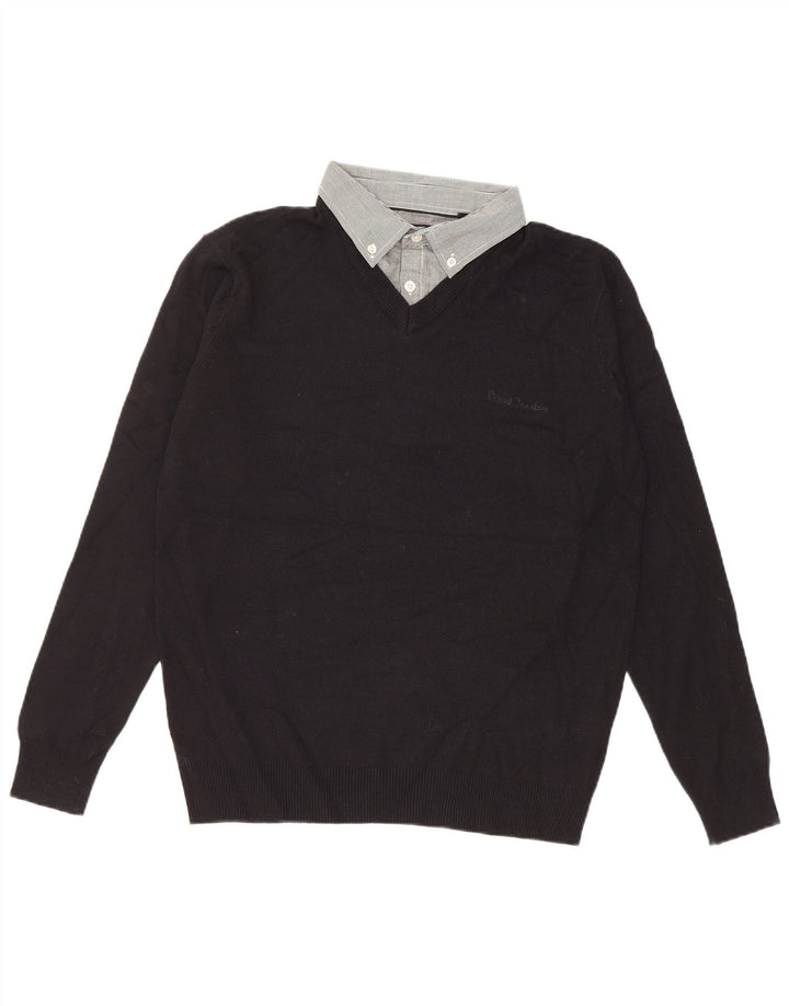 PIERRE CARDIN Maglione da uomo con scollo a V grande acrilico nero