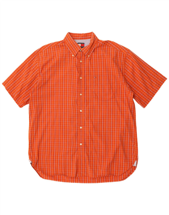 Camicia a maniche corte da uomo Tommy Hilfiger grande cotone a quadri arancioni