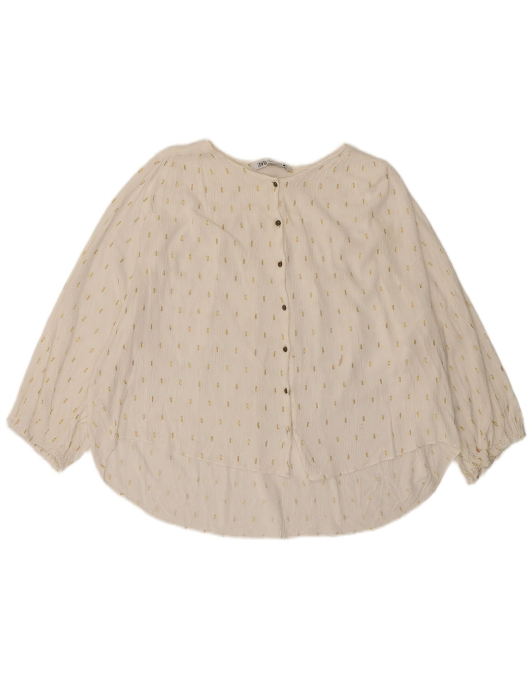 Camicetta oversize da donna con maniche a 3/4 Zara UK 14 grande bianco sporco maculato
