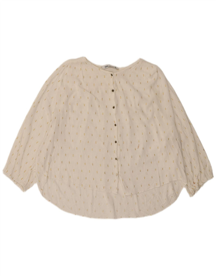 Camicetta oversize da donna con maniche a 3/4 Zara UK 14 grande bianco sporco maculato