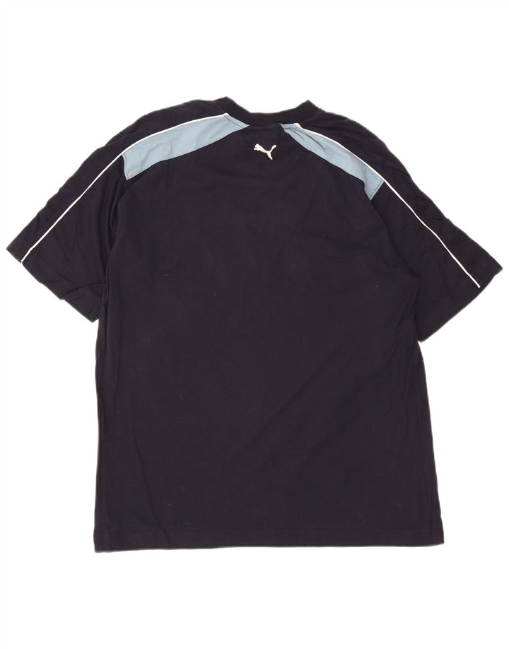 T-shirt grafica da uomo Puma Top in cotone color block medio blu navy