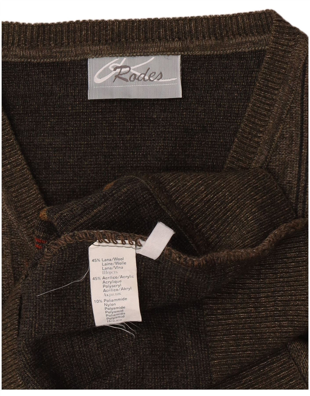 Maglione da uomo con scollo a V Rodes in lana a righe verde medio