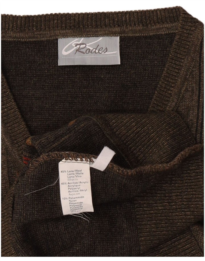 Maglione da uomo con scollo a V Rodes in lana a righe verde medio