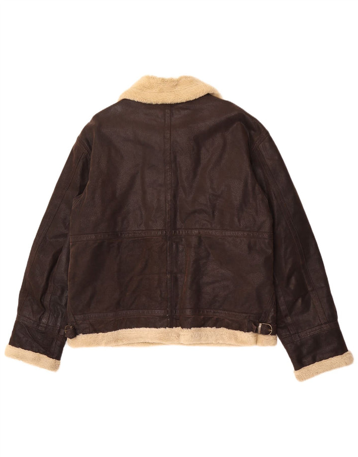 Giacca in shearling vintage da uomo UK 40 grande in pelle marrone