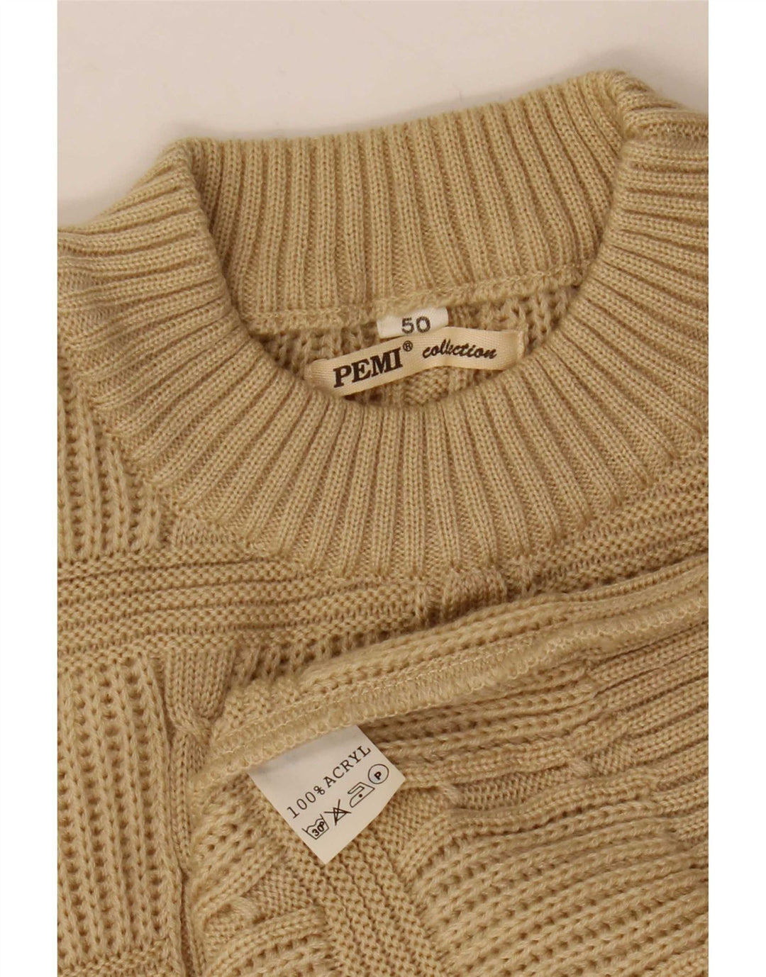 Maglione girocollo da uomo vintage IT 50 Acrilico beige medio
