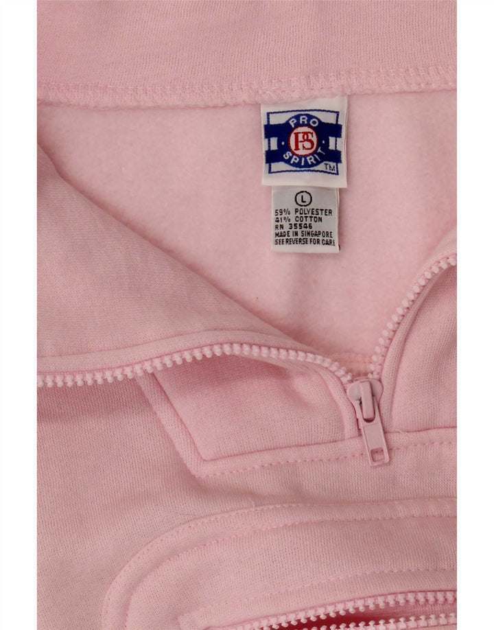 Felpa vintage da donna oversize con collo con zip, maglione, UK 16, grande rosa