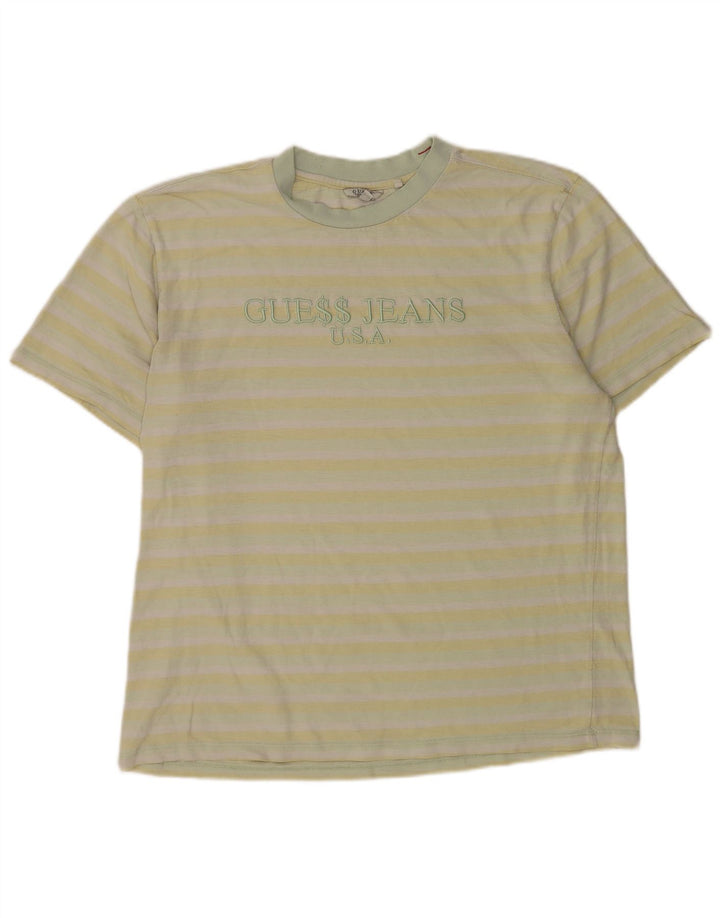 Guess T-shirt grafica da uomo a righe grandi gialle