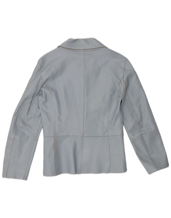 Giacca blazer in pelle da donna a 2 bottoni VINTAGE UK 12 blu medio