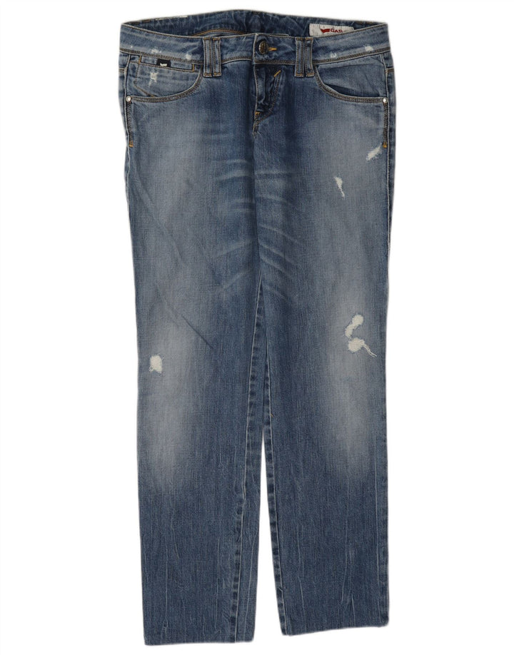 Jeans dritti effetto consumato da donna Gas W30 L30 cotone blu