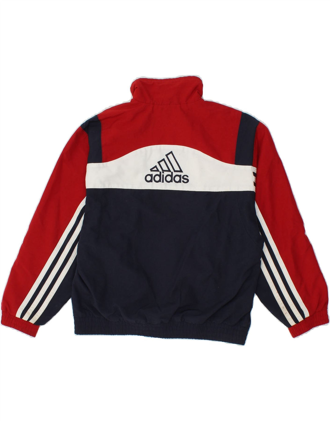 ADIDAS Boys Graphic Tracksuit Top Jacket 9-10 Years Navy Blue Colourblock Vintage Adidas and Second-Hand Adidas from Messina Hembry 