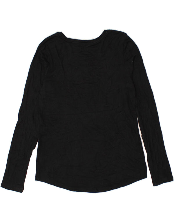 EDDIE BAUER Top da donna a maniche lunghe UK 16 grande cotone nero