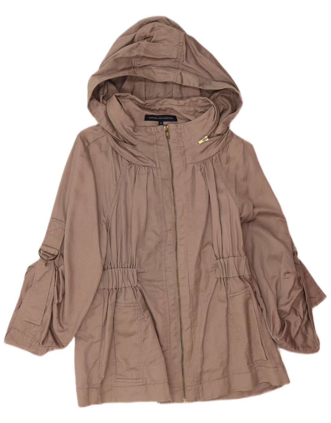 Giacca pratica con cappuccio da donna French Connection UK 14 grande cotone beige