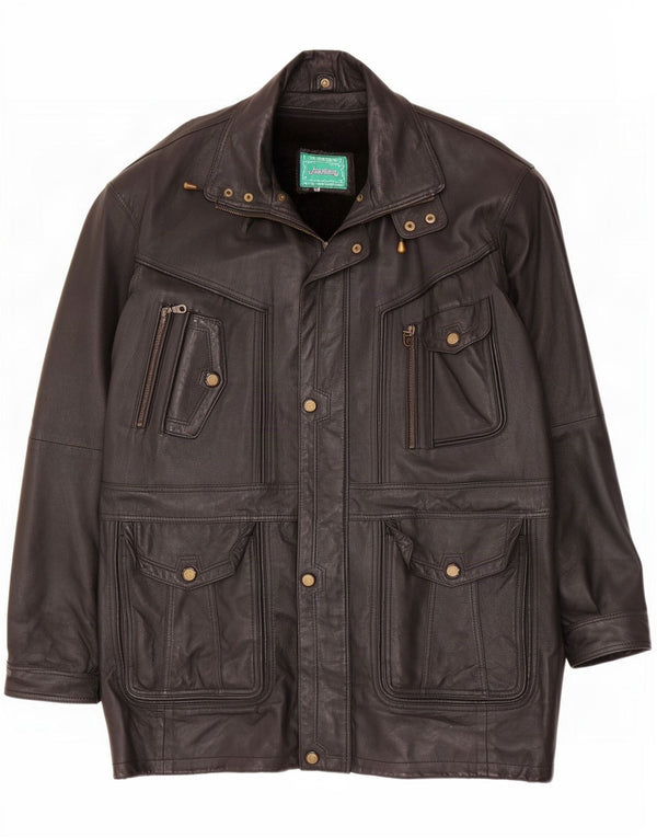 Cappotto vintage in pelle Sherpa da uomo UK 44 2XL Nero