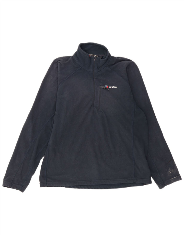 BERGHAUS Maglione in pile da uomo con zip e collo, grande, in poliestere blu navy