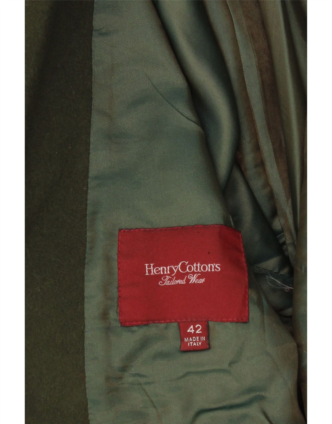 HENRY COTTONS Womens 2 Button Blazer Jacket IT 42 Medium Green Wool Vintage Henry Cottons and Second-Hand Henry Cottons from Messina Hembry 