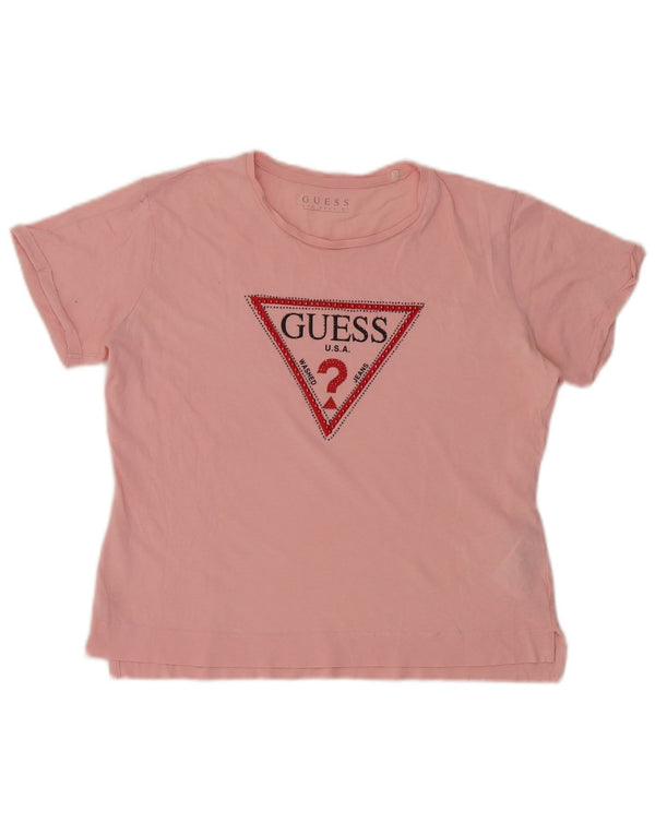 Guess T-shirt grafica oversize da donna Top UK 8 Small Cotone rosa