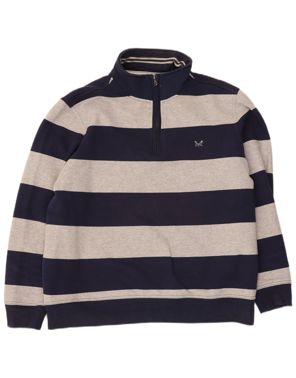Crew Clothing Felpa con collo con zip da uomo Maglione 2XL Cotone a righe blu navy