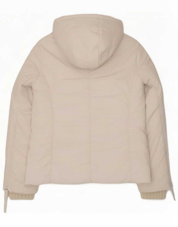 Giacca imbottita con cappuccio da donna Zara UK 14 Poliestere bianco medio