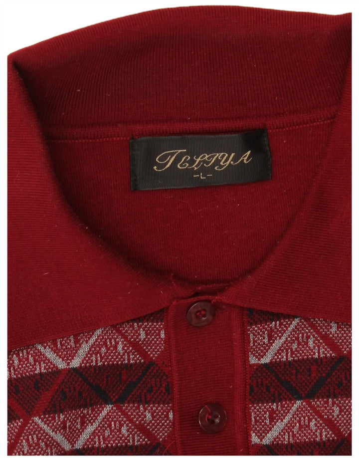 VINTAGE Maglione da uomo con collo alto Maglione grande bordeaux geometrico