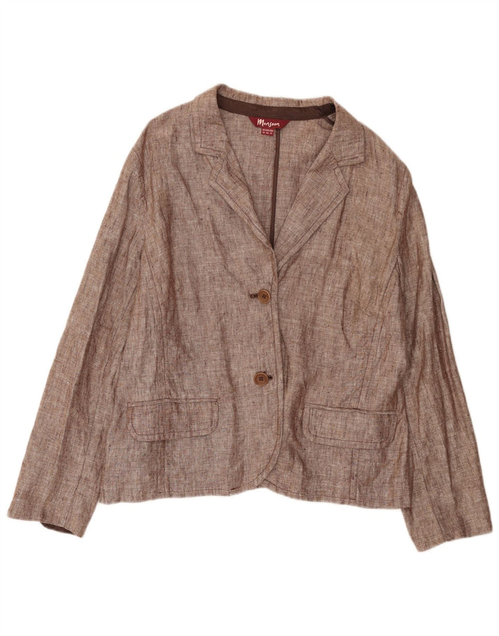 MONSOON Giacca blazer da donna a 2 bottoni UK 18 XL Lino marrone