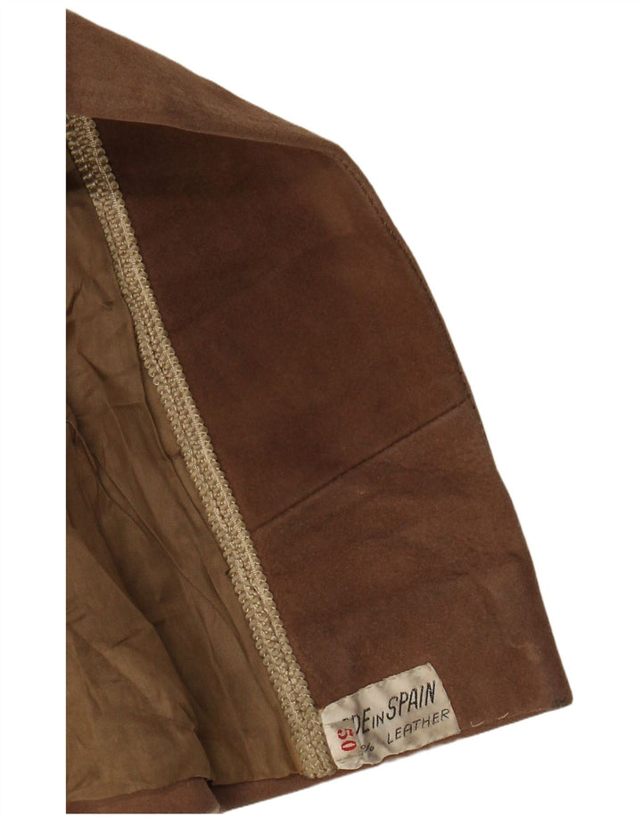 Cappotto doppiopetto in pelle scamosciata da donna VINTAGE EU 50 3XL in pelle marrone