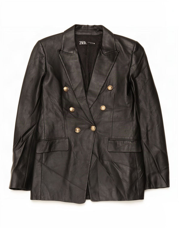 Giacca blazer doppiopetto in ecopelle da donna Zara UK 6 XS nera