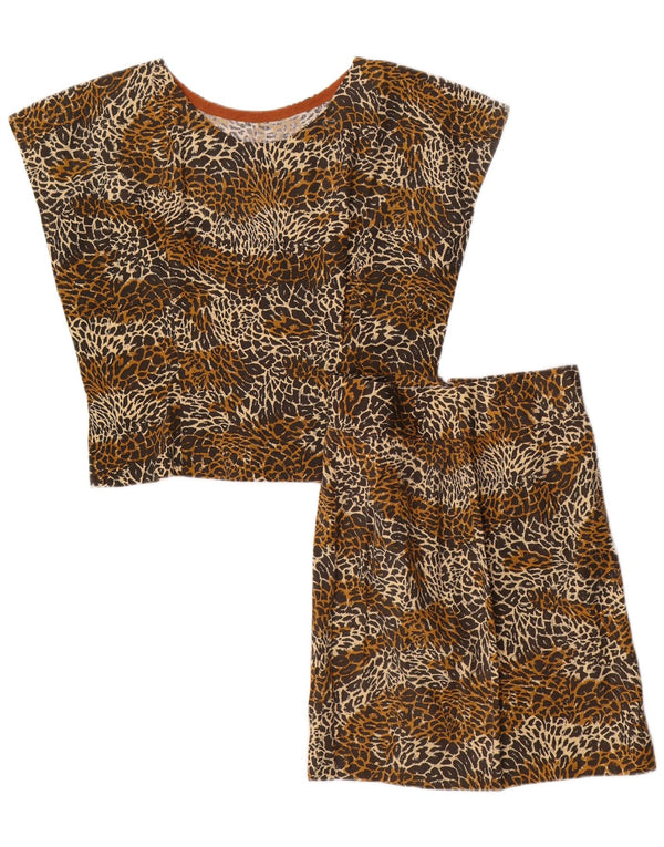 Set gonna 2 pezzi da donna VINTAGE UK 14 medio W24 marrone stampa animalier