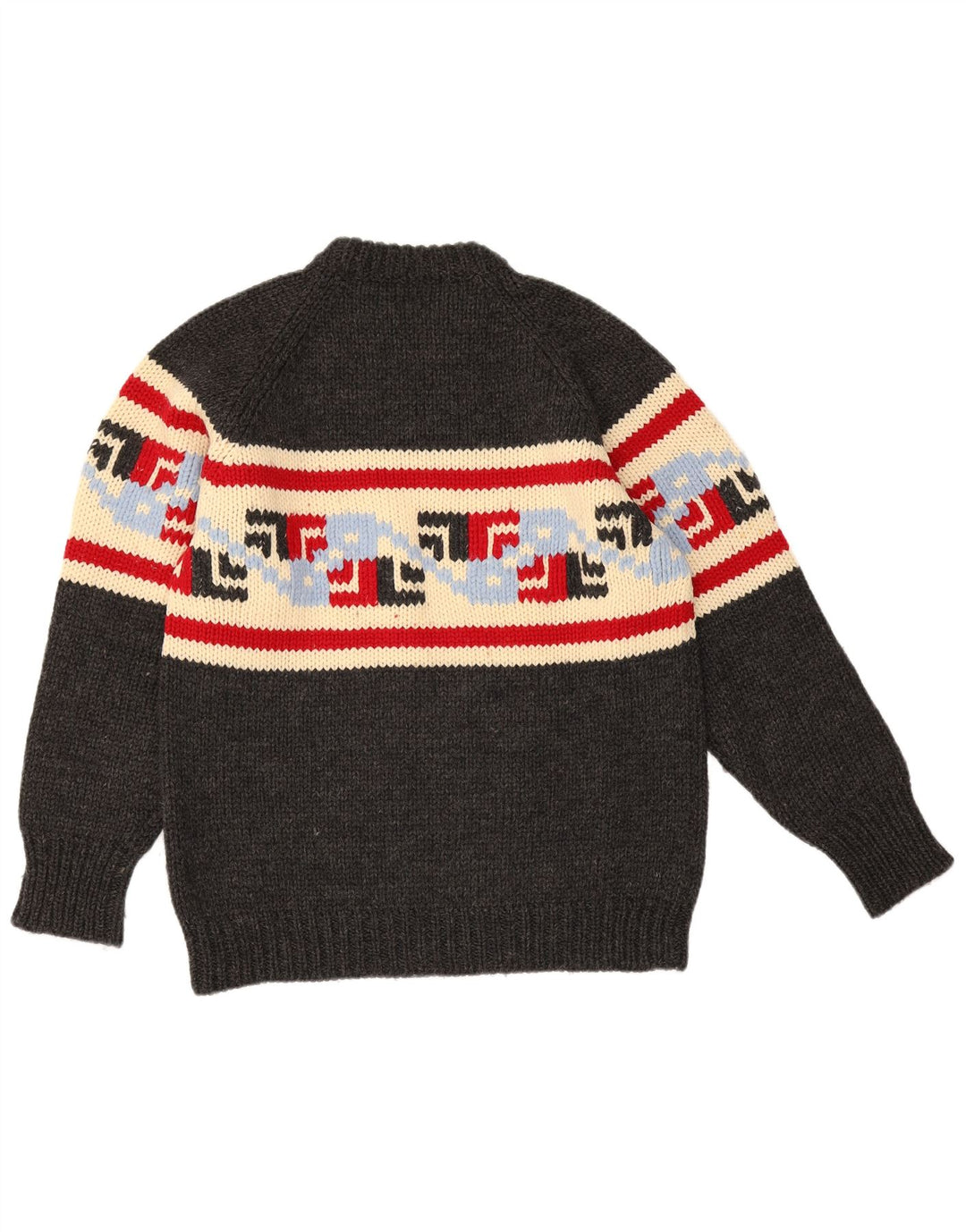 Maglione maglione girocollo da uomo vintage grigio medio geometrico