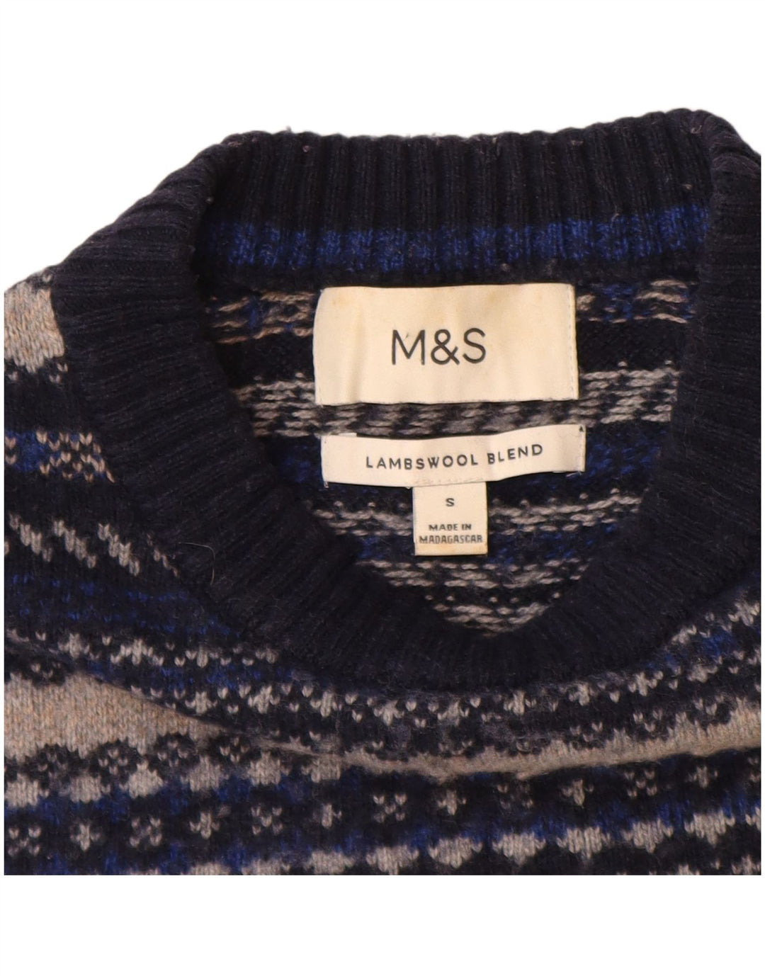 Maglione maglione girocollo da uomo Marks & Spencer piccolo a righe blu navy