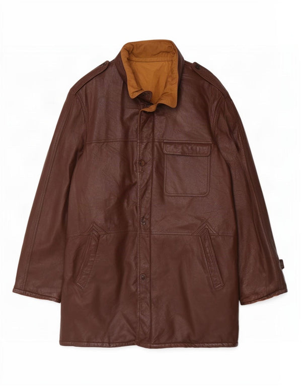 Cappotto in pelle militare vintage da uomo UK 38 Marrone medio