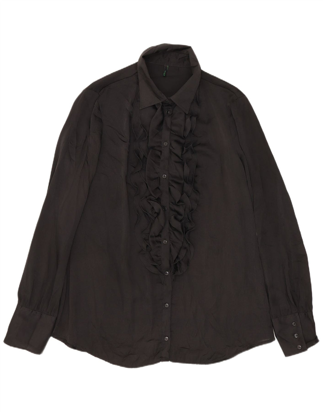 Camicia da donna Benetton con volant sul davanti UK 14 media nera