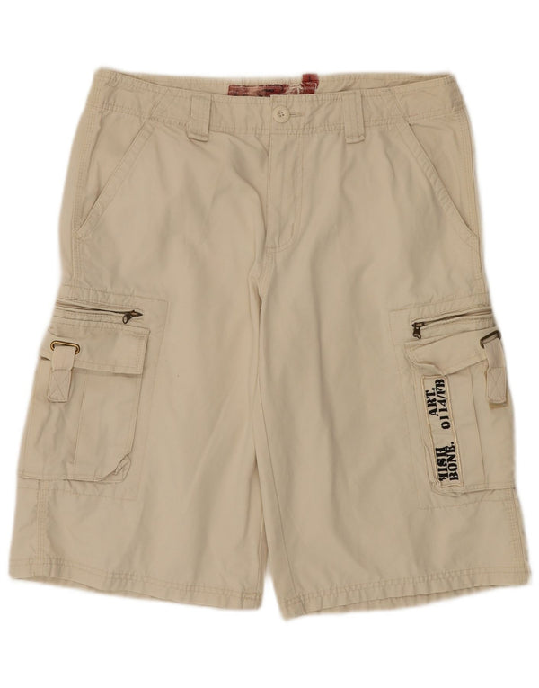 FISHBONE Mens Graphic Cargo Shorts Large  Beige Cotton